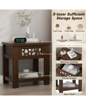 1 PC Engineered Wood Side End Table Nightstand w/ Drawer Wood for Living Room Bedroom Rustic Table Nightstand