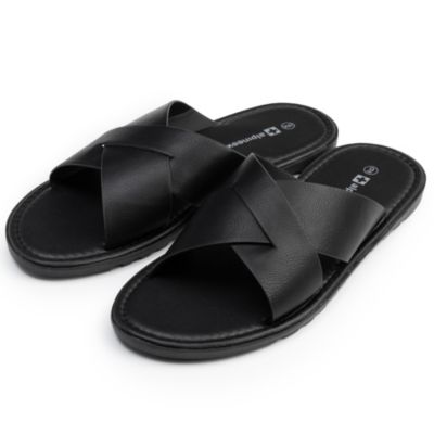 Men's Hugo Faux Leather Slide Sandals Indoor Outdoor Anti-Slip Shoe Cross Strap Design Flip Flops