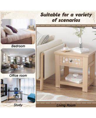 1 PC Engineered Wood Side End Table Nightstand w/ Drawer Wood for Living Room Bedroom Rustic Table Nightstand