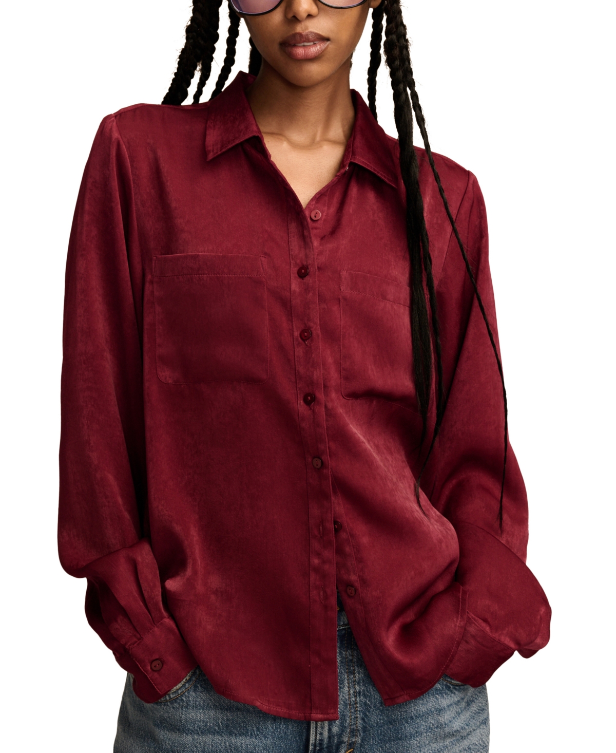 Shop Lucky Brand Women's Hammered-satin Button-down Shirt In Marsala