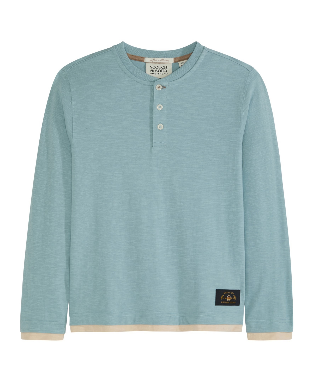 Scotch & Soda Big Boys Slub Jersey Henley T-shirt In Bay Blue