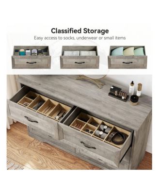 Dresser For Bedroom With 6 Drawers, Wood Drawer Dresser Chest Of Drawers For Closet, Living Room, Hallway, Nursery, Kids Bedroom