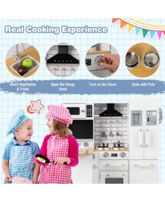 Kid's Corner Kitchen Playset Wooden Pretend Kitchen Play Toy Set w/ Sound Effect