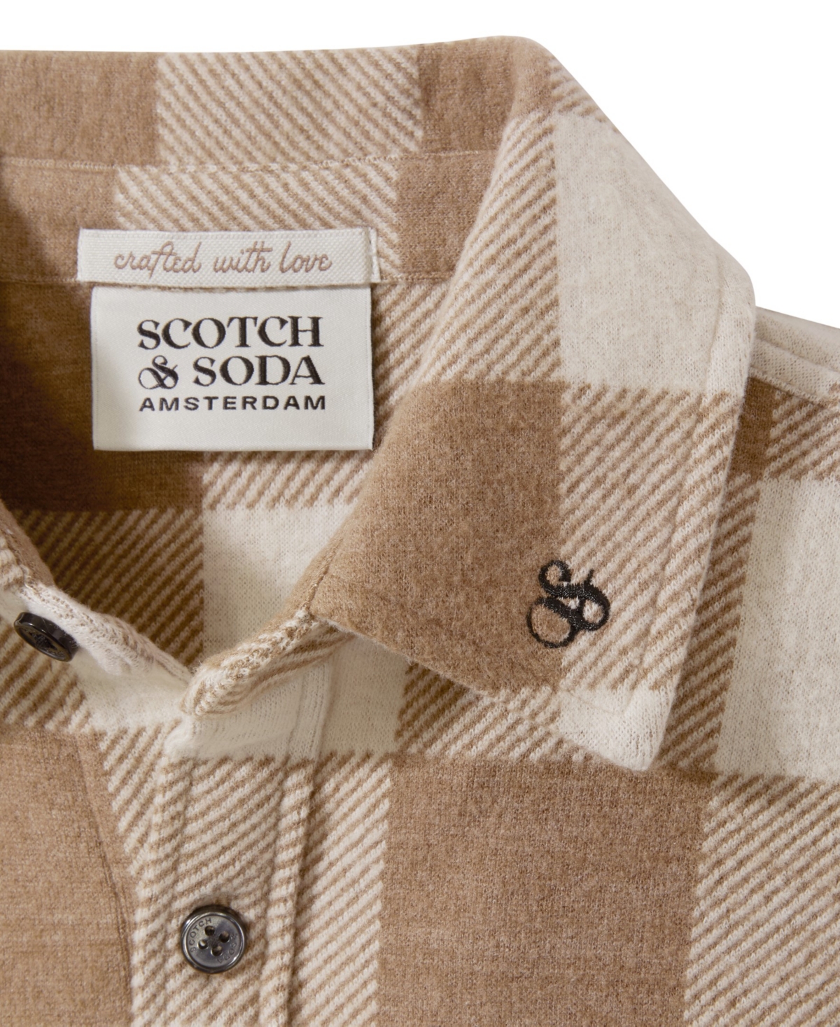 Scotch & Soda Big Boys Yarn Dye Knit Twill Button Up Shirt In Cappuchino