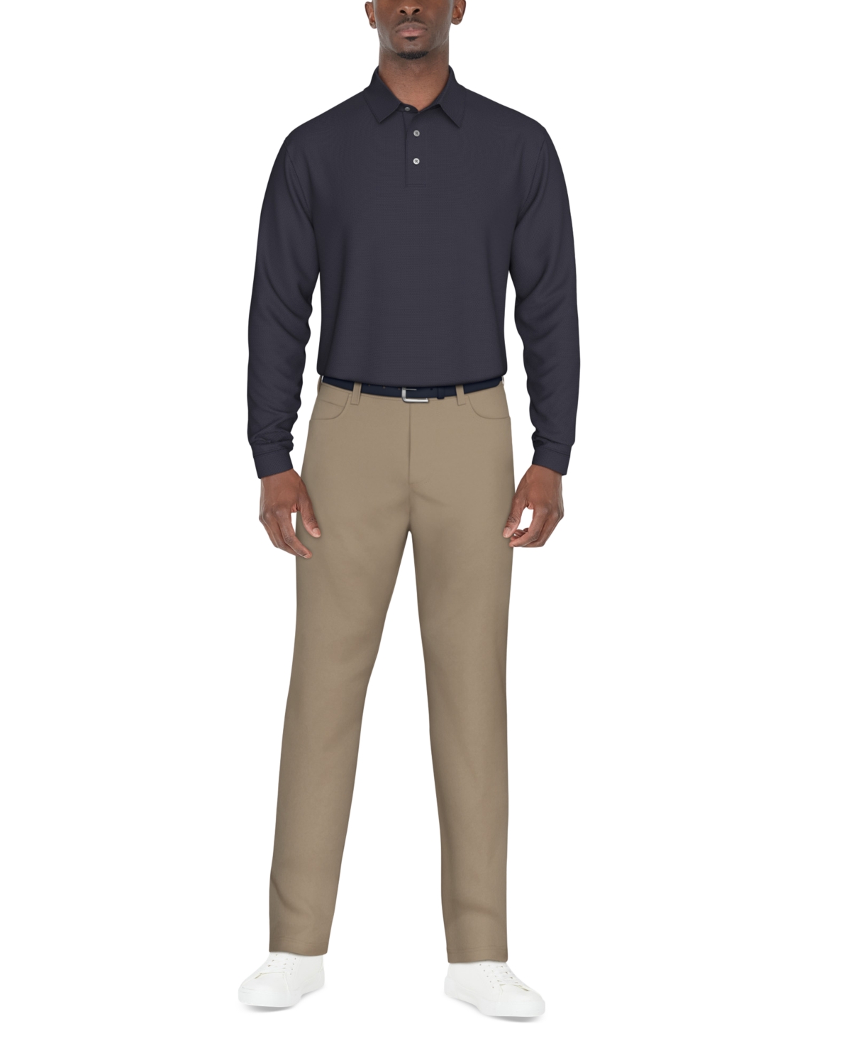 Pga Tour Men's Long Sleeve Jacquard Polo Shirt