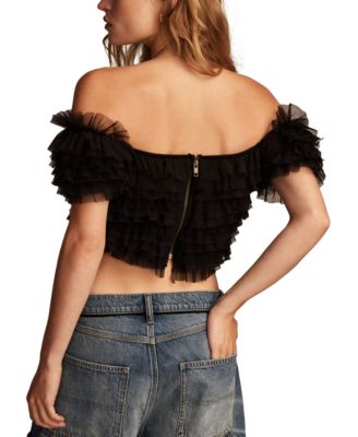 Women's Layered Off-The-Shoulder Mesh Party Top