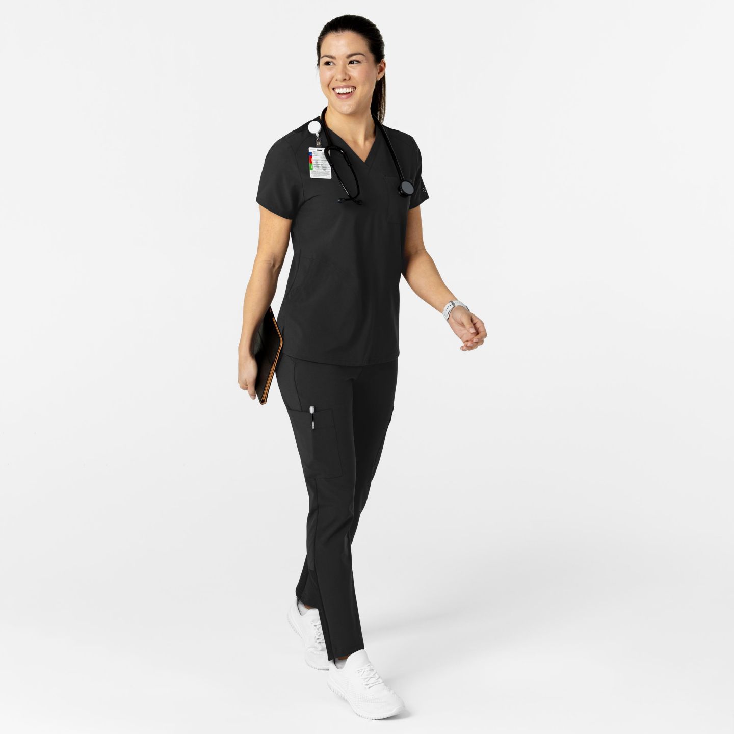 Женский топ Wink Plus Size W123 Flex-n-Reach V-Neck Scrub, цвет: Чёрный — фото 3