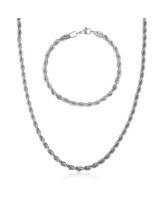 Lucky Brand Stainless Steel Rope Chain Necklace & Bracelet Set - Classic Jewelry for Men - Silver