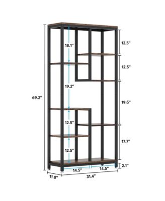 Industrial 8-Shelf Open Bookcase Storage Display Book Shelves, 6-Tier Tall Bookshelf Bookcase