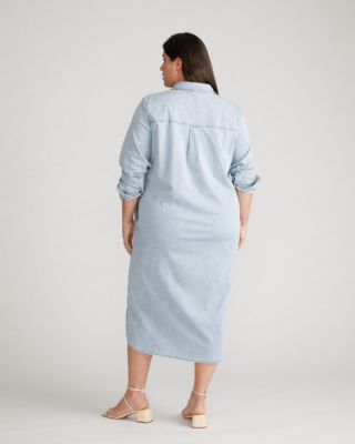 Plus Size Stretch Cotton Chambray Shirtdress