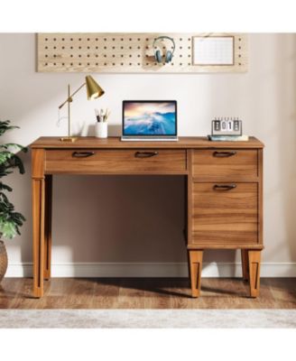 47" Computer Desk with 3 Drawers, Farmhouse Office Desk with Storage, Wood Teacher Desk Writing Table with File Drawers for Home Office, Bedroom, Study