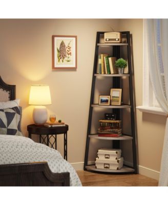 5 Tier Industrial Corner Bookshelf Bookcase,70 inch Tall Corner Shelf,Industrial Corner Ladder Shelf Plant Stand