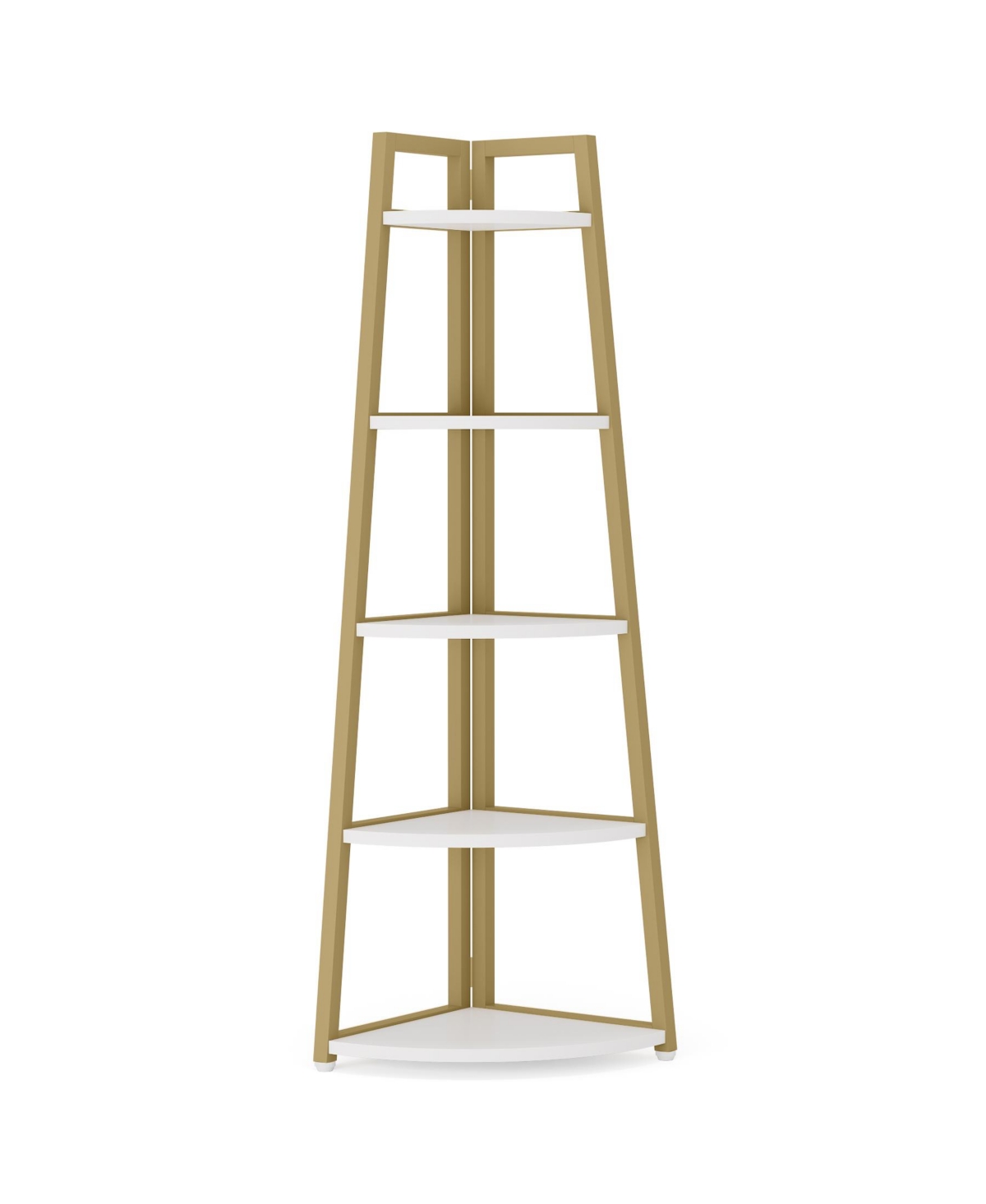 Tribesigns 5 Tier Industrial Corner Bookshelf Bookcase,70 inch Tall Corner Shelf,Industrial Corner Ladder Shelf Plant Stand - White and gold