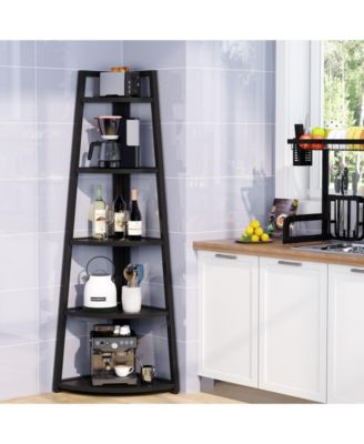 5 Tier Industrial Corner Bookshelf Bookcase,70 inch Tall Corner Shelf,Industrial Corner Ladder Shelf Plant Stand