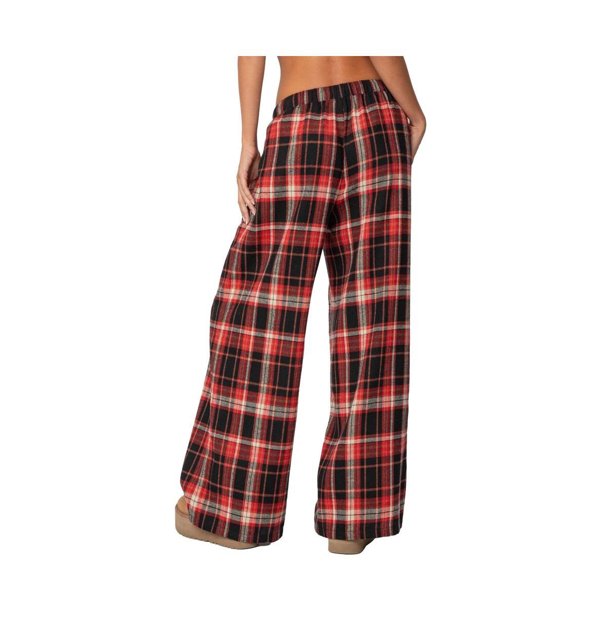 Edikted Women's Lounge Around Plaid Wide Leg Pants