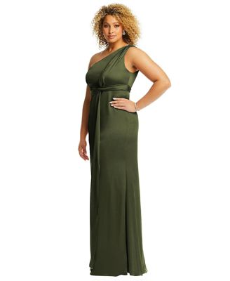 Plus Size One-Shoulder Draped Twist Empire Waist Trumpet Gown