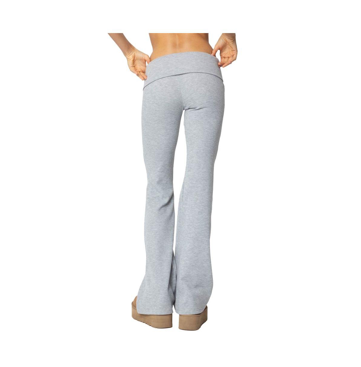 Edikted Women's Sab Fold Over Waffle Knit Pants - Gray-melange