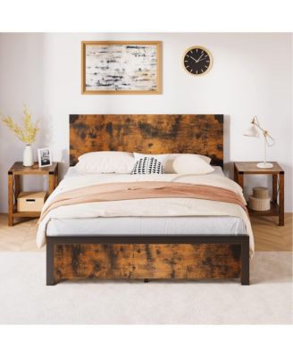 Queen Bed Frame, Platform Queen Size Bed Frame with Wood Headboard