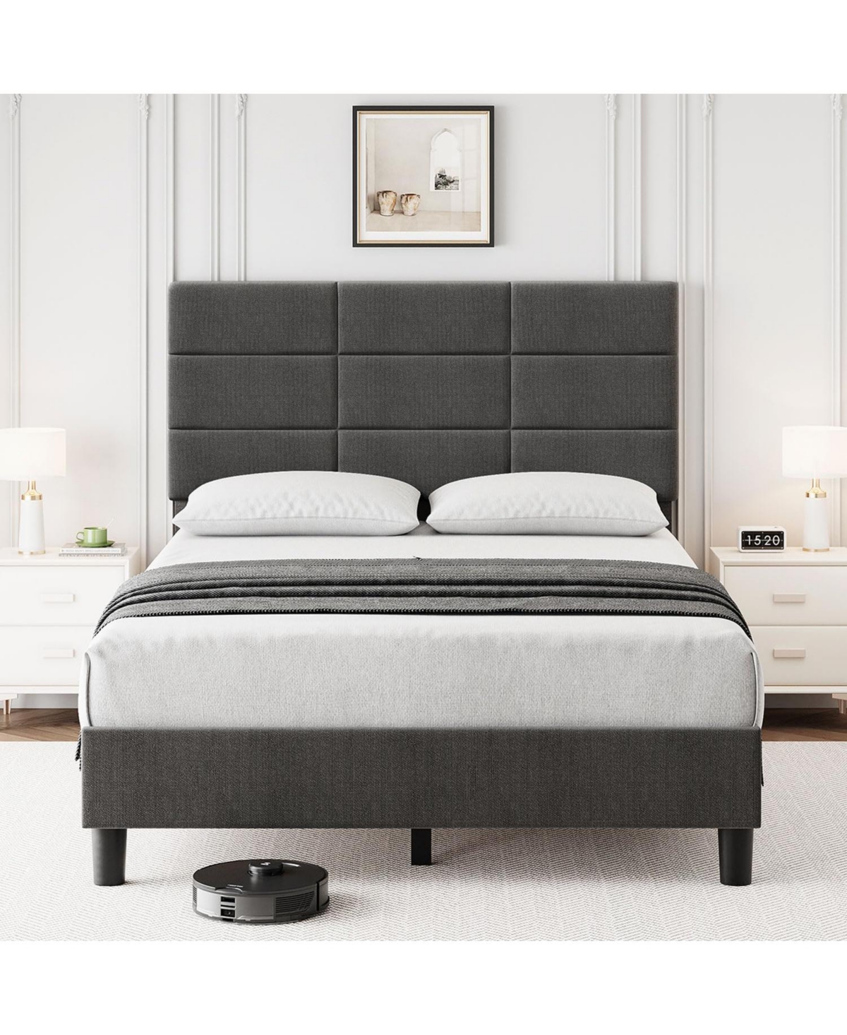 gaomon Size Bed Frame with Adjustable Headboard, Linen Upholstered Platform Bed Frame