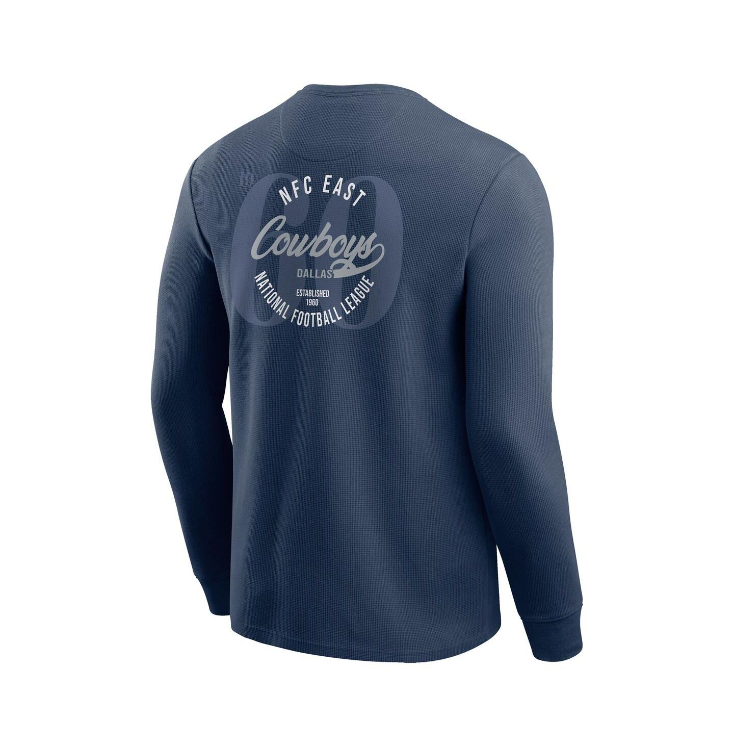 Мужская футболка Fanatics Navy Dallas Cowboys Washed Waffle-Knit Long Sleeve — фото 3
