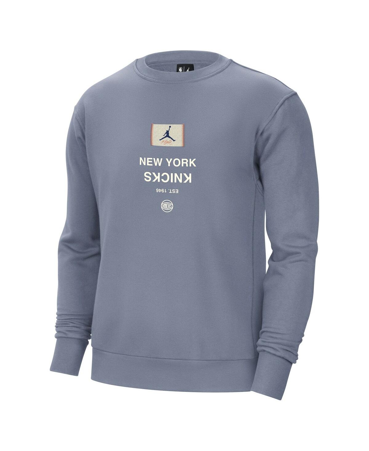 JORDAN MEN'S BLUE NEW YORK KNICKS COURTSIDE STATEMENT EDITION HEAVYWEIGHT PULLOVER SWEATSHIRT 
