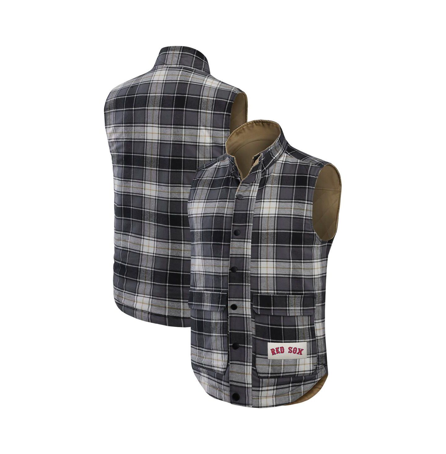 Мужской жилет Fanatics Darius Rucker Collection by Tan/Charcoal Boston Red Sox Reversible Canvas Plaid Patch Full-Zip Vest — фото 4