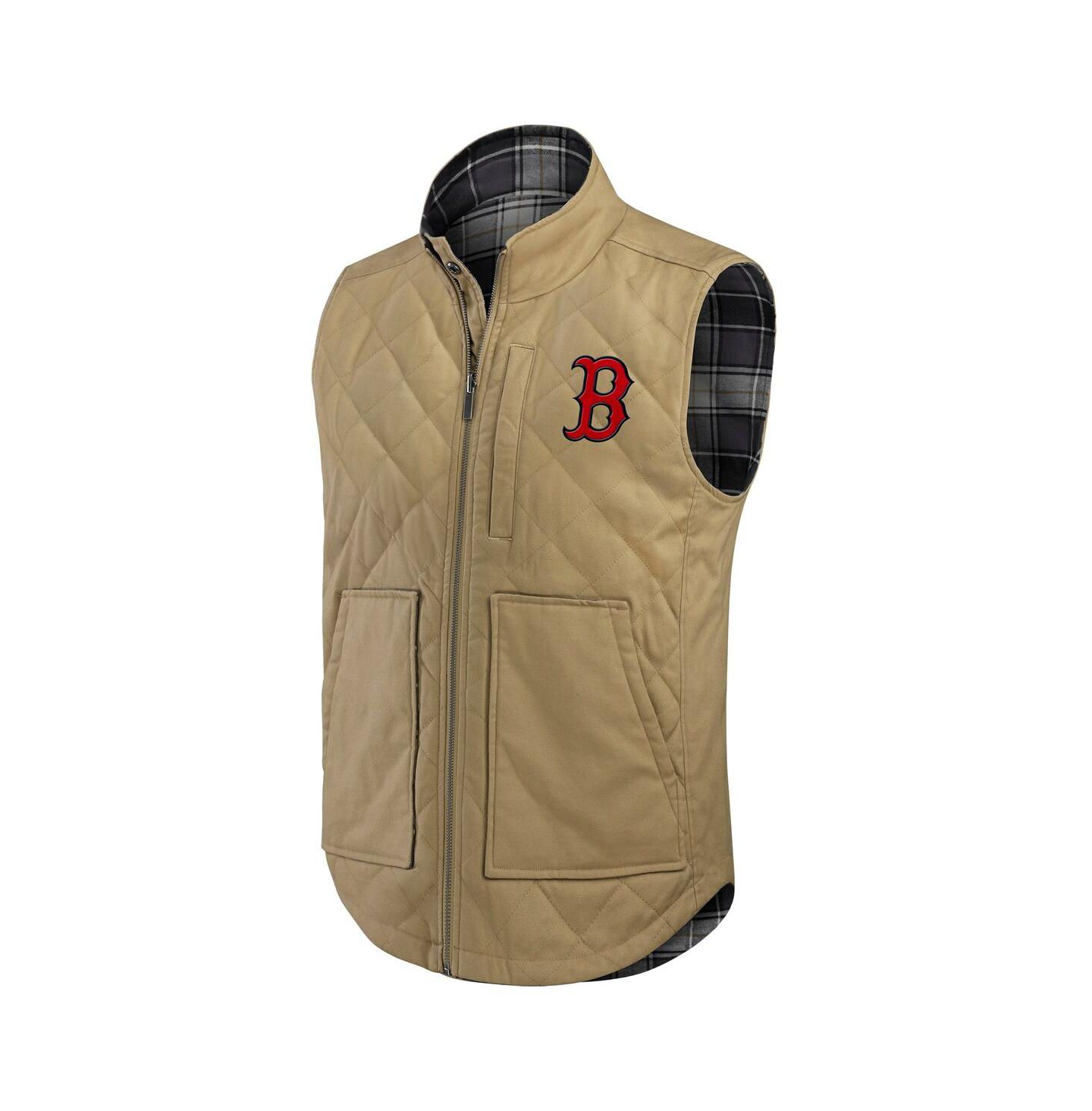 Мужской жилет Fanatics Darius Rucker Collection by Tan/Charcoal Boston Red Sox Reversible Canvas Plaid Patch Full-Zip Vest — фото 5