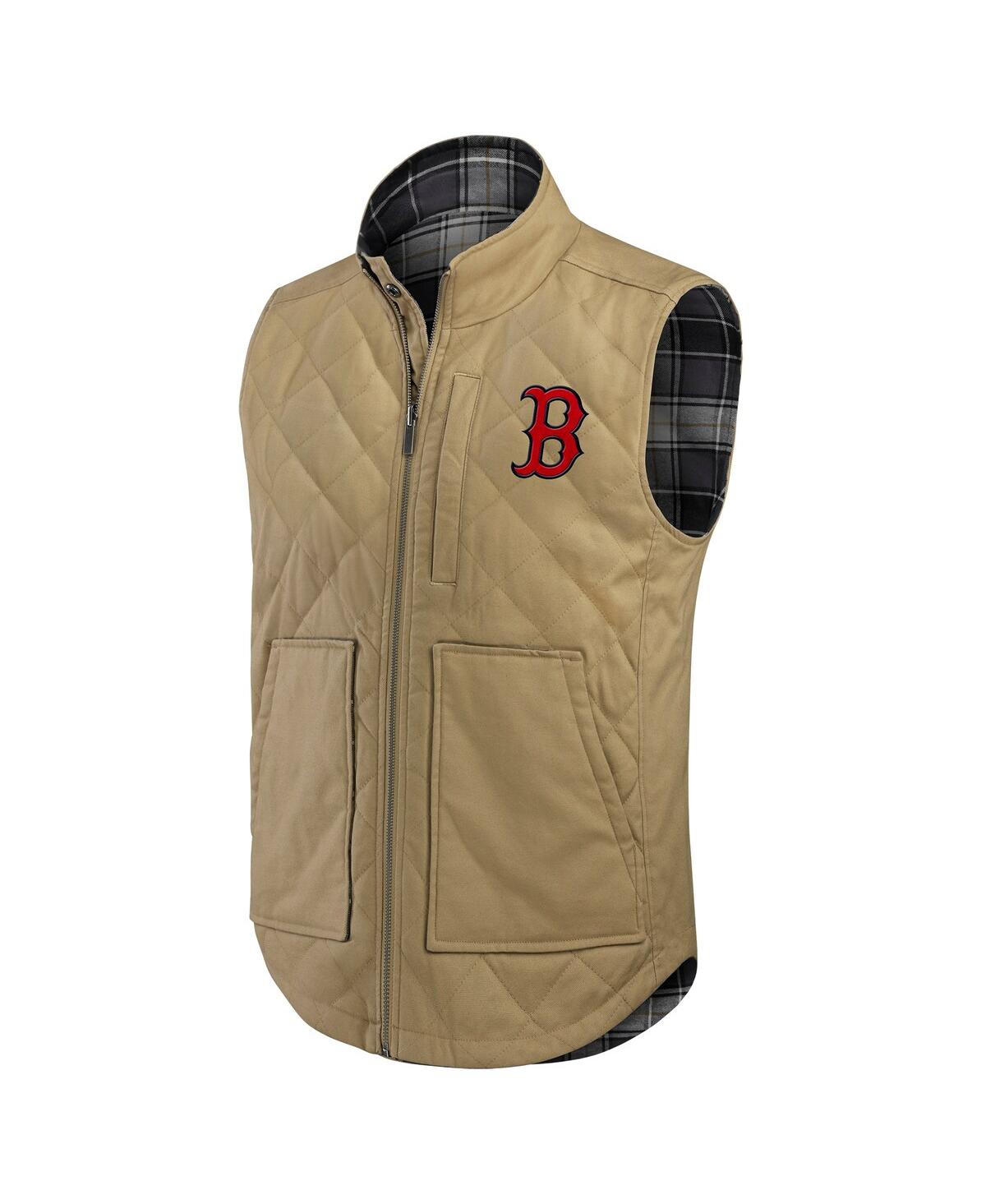 Darius Rucker Collection by Fanatics Men'sCharcoal Boston Red Sox Reversible Canvas Plaid Patch Full-Zip Vest - Tan, Charcoal