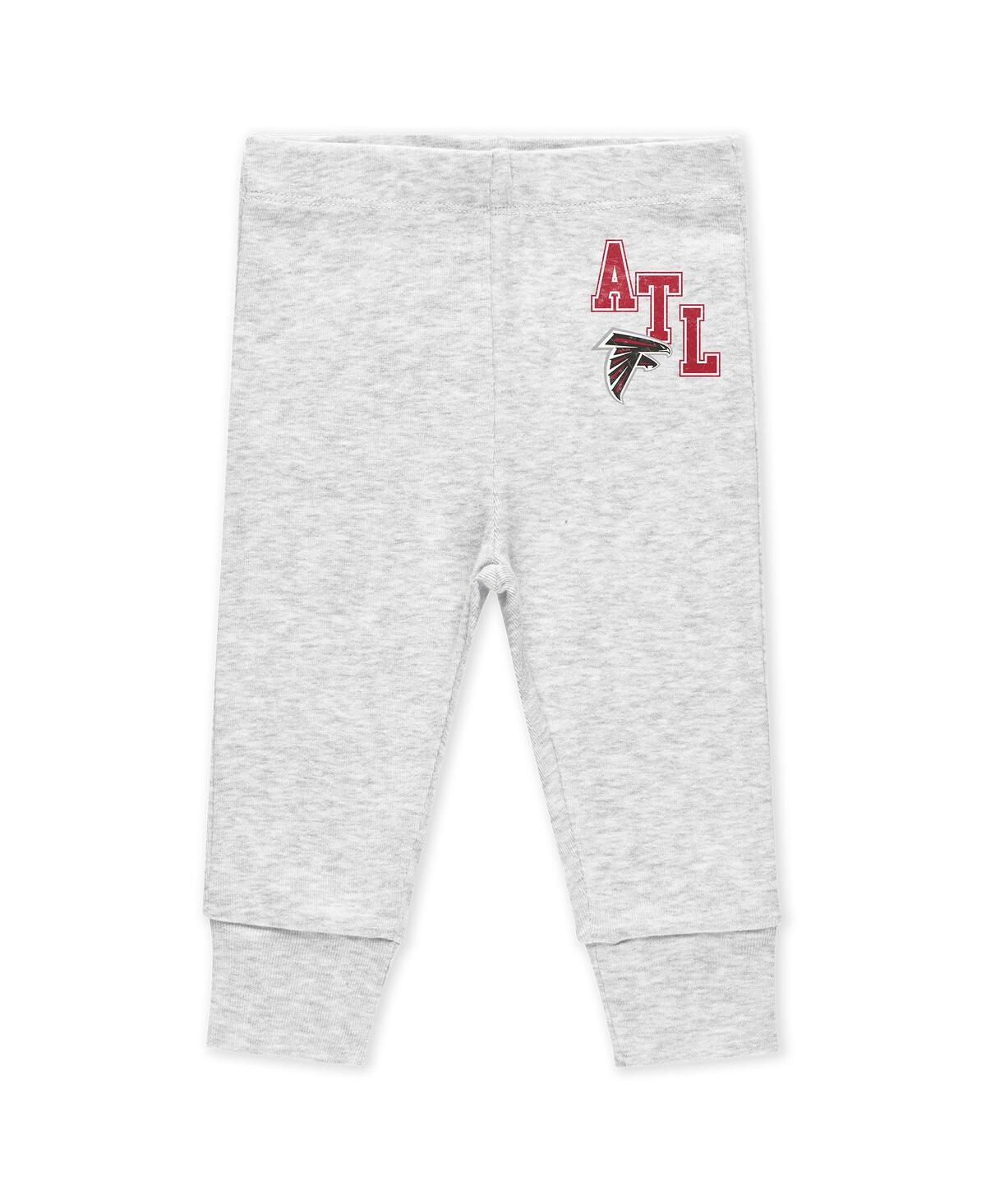 Wear By Erin Andrews Baby Boys And Girls Atlanta Falcons Three-piece Turn Me Around Bodysuits Pant Set In Red,heather Gray