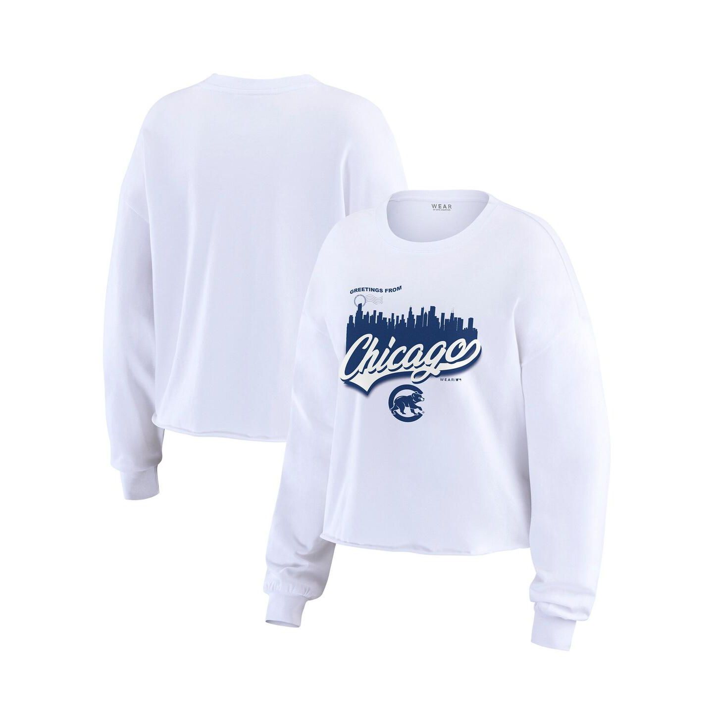 Женская футболка WEAR by Erin Andrews White Chicago Cubs Domestic Postcard Long Sleeve — фото 1