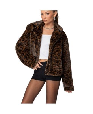Womens Lady Leopard Faux Fur Jacket