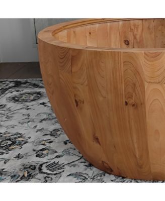 Retro Barrel Coffee Table with Storage, Solid Wood and MDF