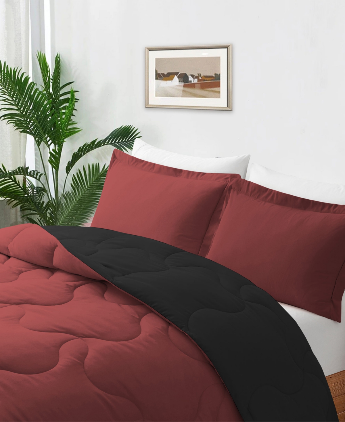 Unikome Lightweight Quilted Reversible Down Alternative Comforter Set, 2 Piece, Twin In Red,black