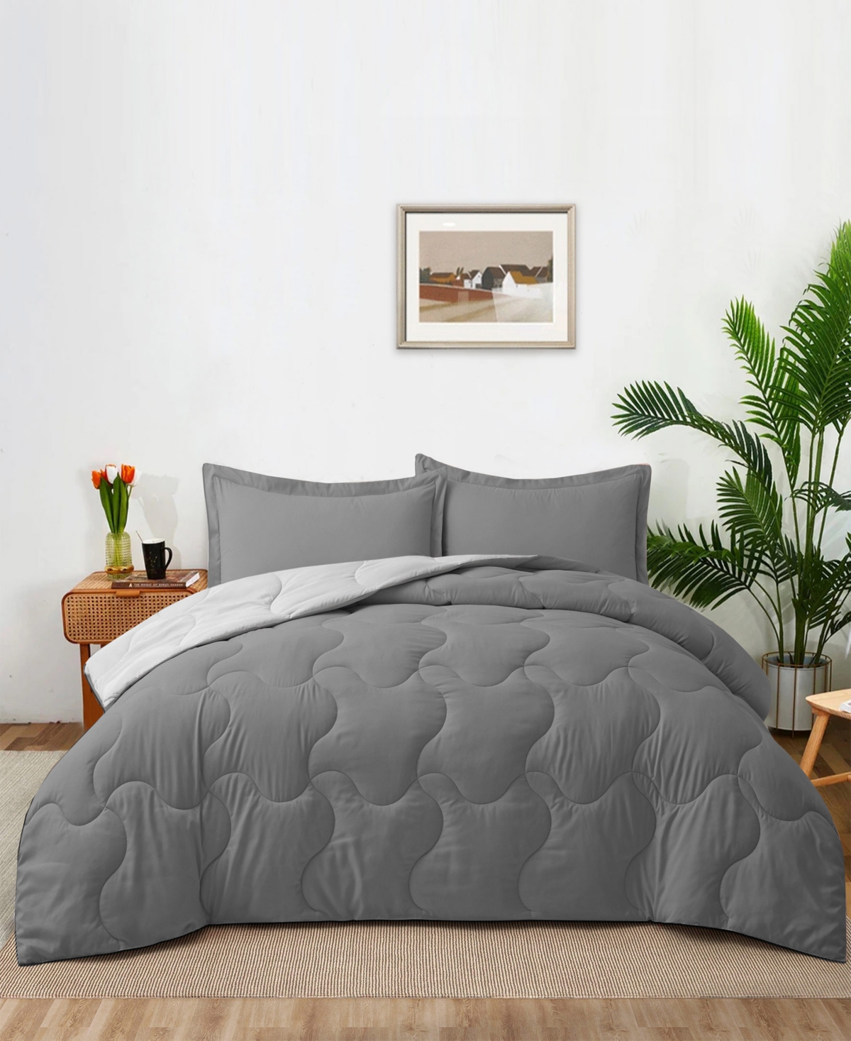Unikome Lightweight Quilted Reversible Down Alternative Comforter Set, 2 Piece, Twin In Dark Gray,light Gray