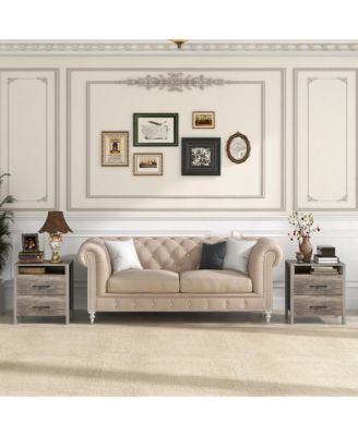 2-Piece Wooden Farmhouse Nightstand Set with 2 Drawers and Open Storage Shelf – Bedside Table