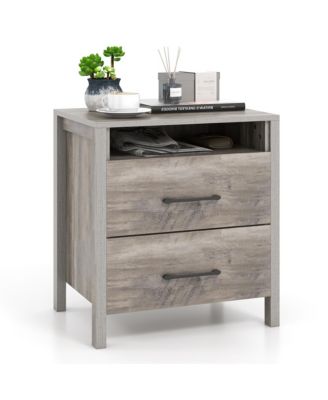 2-Piece Wooden Farmhouse Nightstand Set with 2 Drawers and Open Storage Shelf – Bedside Table