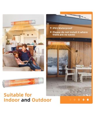 1500W Electric Patio Heater Wall-Mounted Infrared Heater w/Remote Control Silver