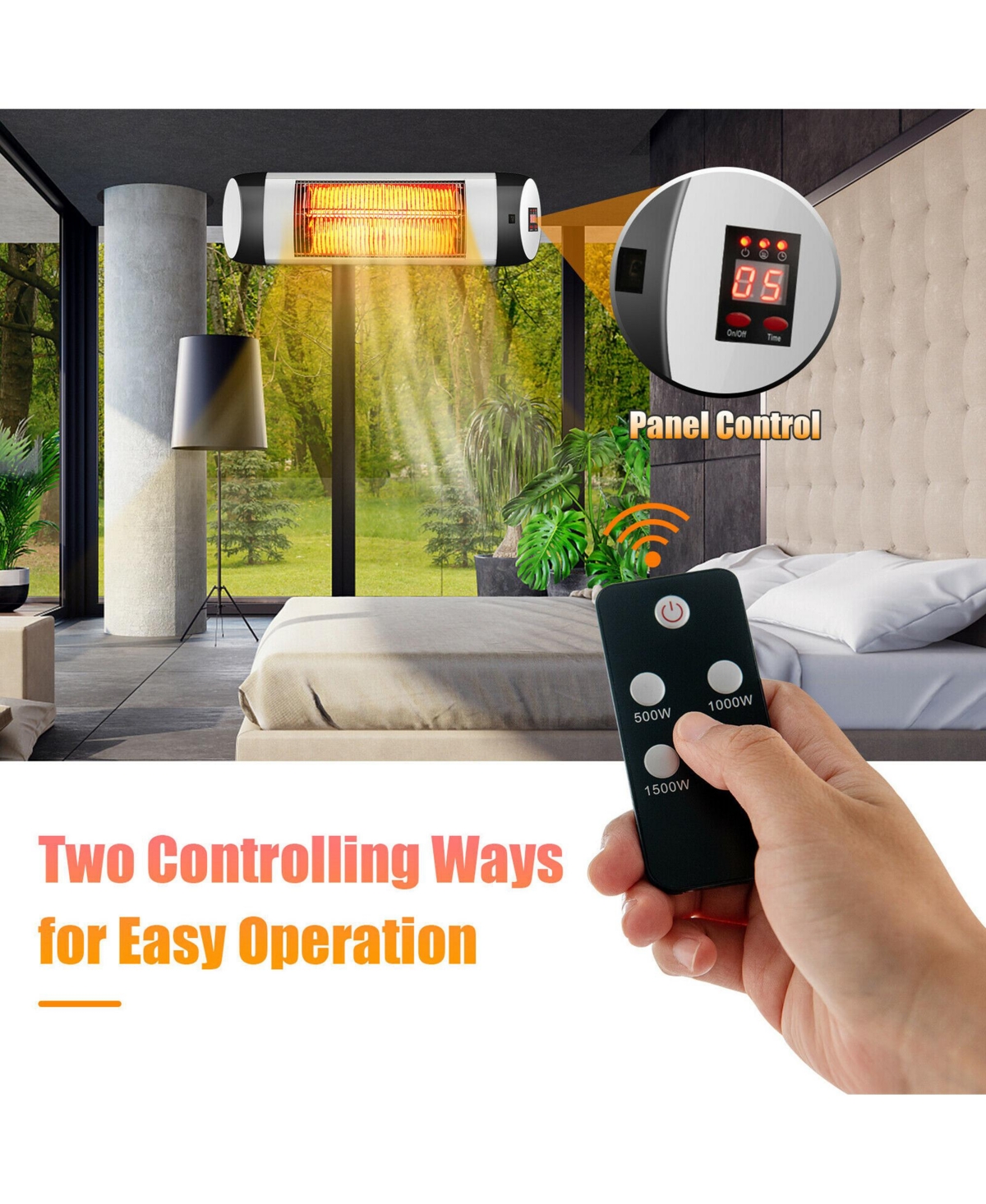 Gymax Wall-Mounted Electric Heater Patio Infrared Heater W/ Remote Control - Silver + black