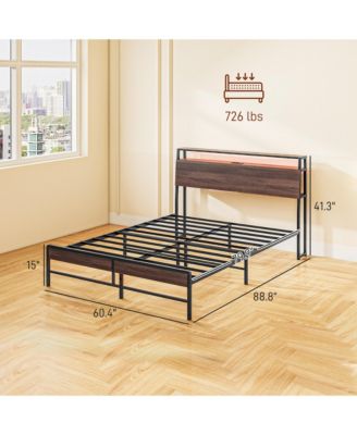 HOMCOM Queen Bed Frame with Headboard, LED Lights, Charging Station,