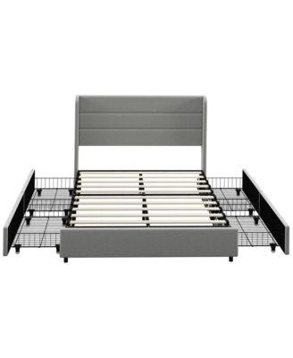 HOMCOM Queen Bed Frame with Headboard, LED Lights, Charging Station,