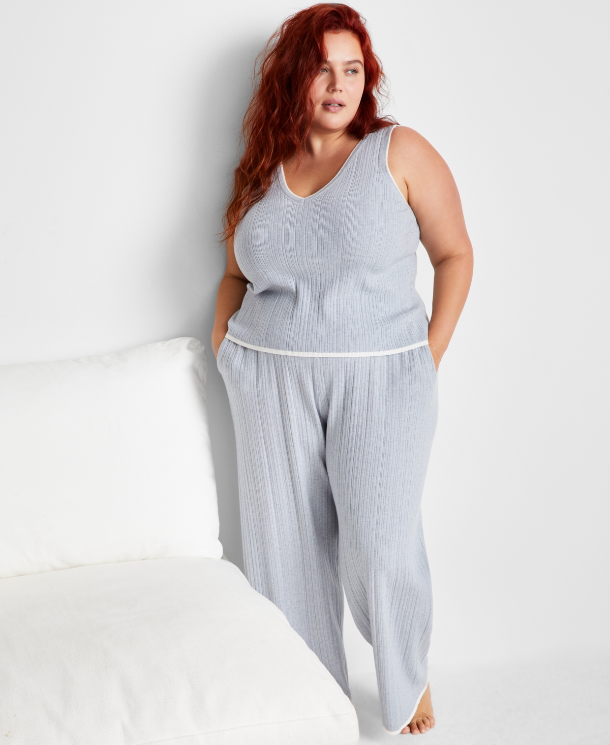 Shop State Of Day Women's Ribbed Loungewear Sweater Pajama Set Xs-3x, Exclusively At Macy's In Blue Blizzard