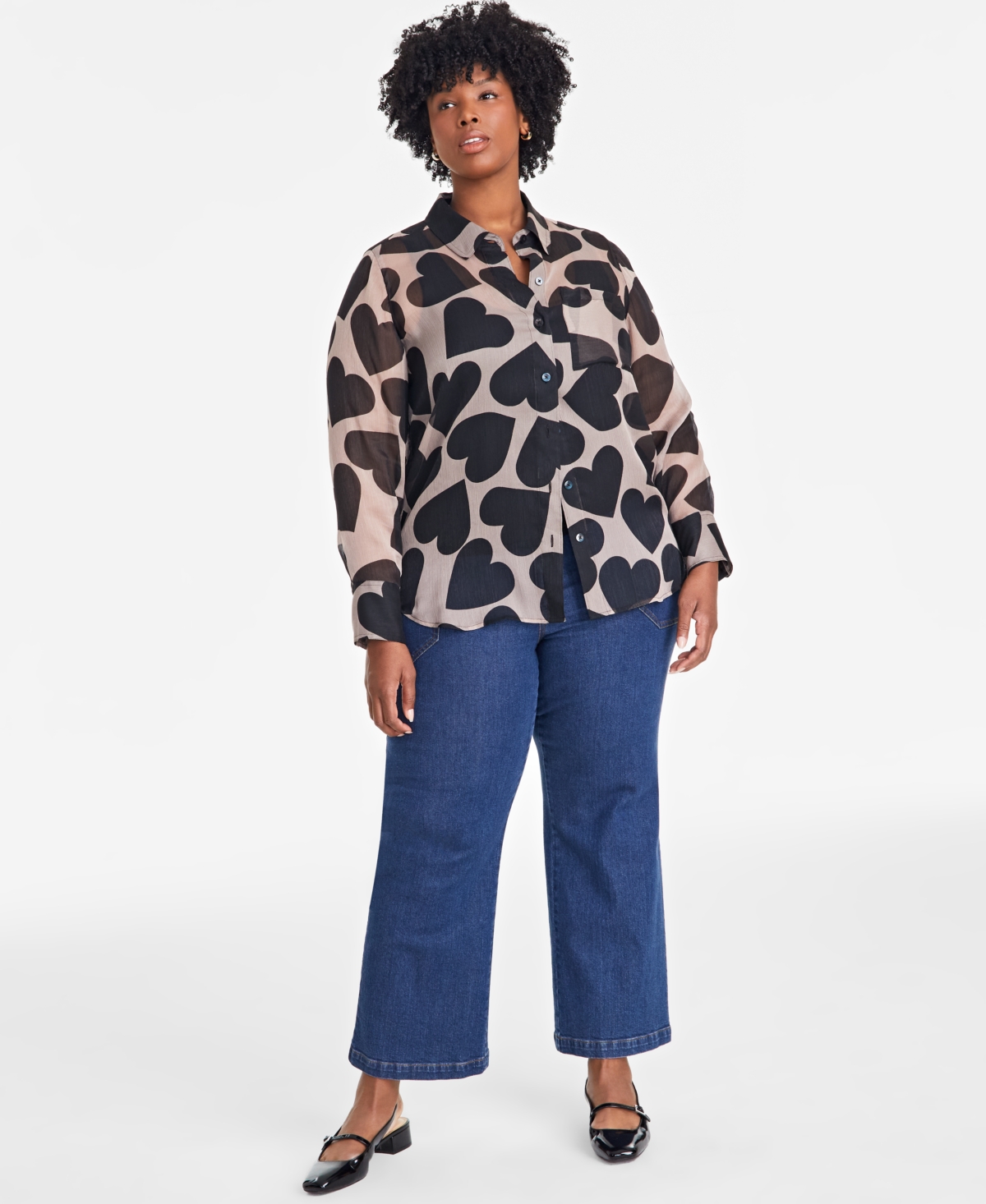 On 34th Trendy Plus Size Giant Hearts Printed Blouse, Exclusively at Macy's
