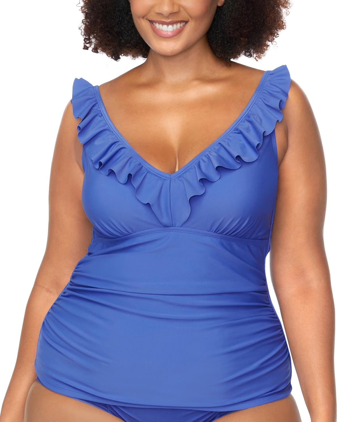 Shop Raisins Curve Trendy Plus Andressa Ruffle-trim Tankini In Slate