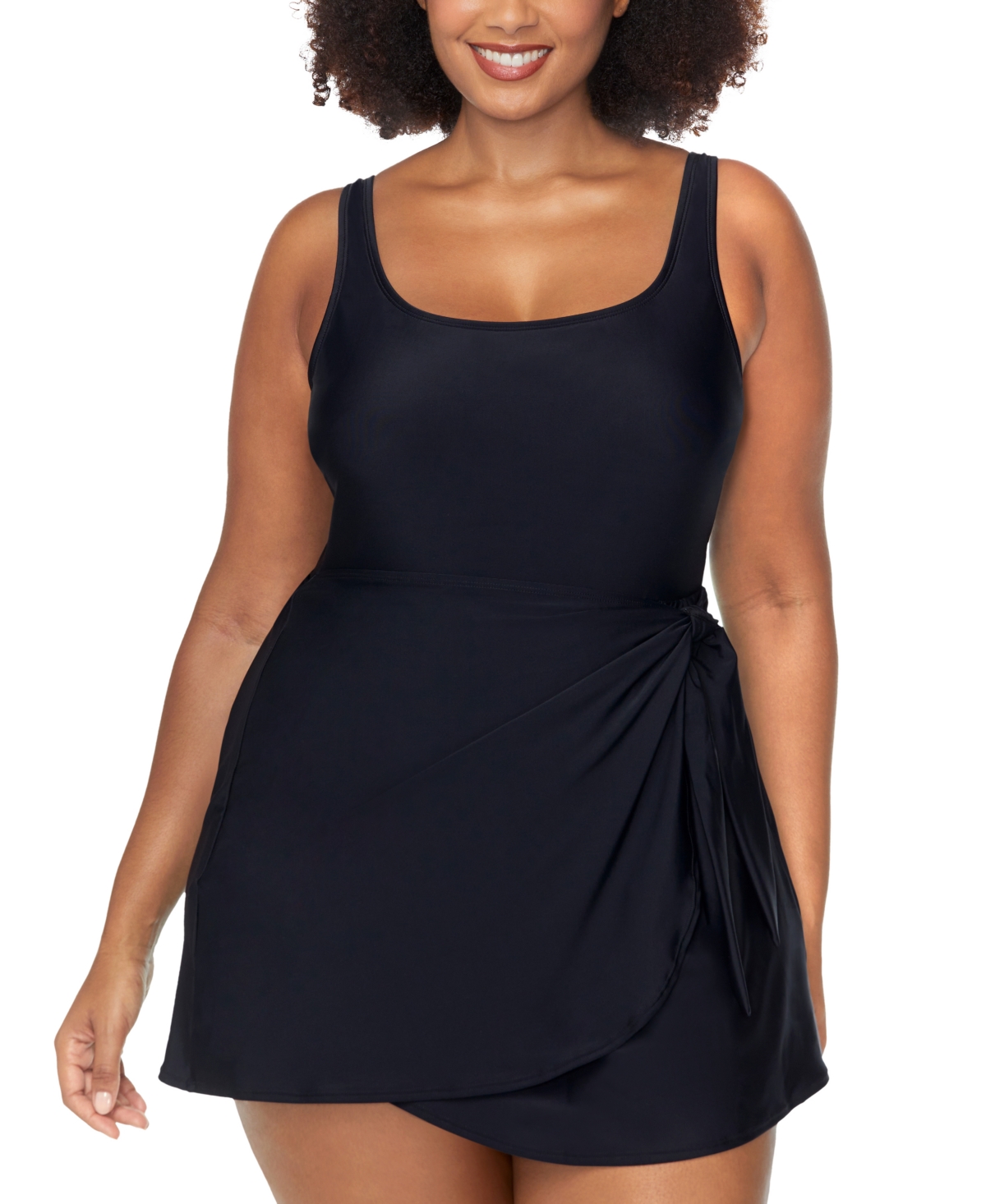 Raisins Curve Trendy Plus Size Calabria Side-tie Swimdress In Black