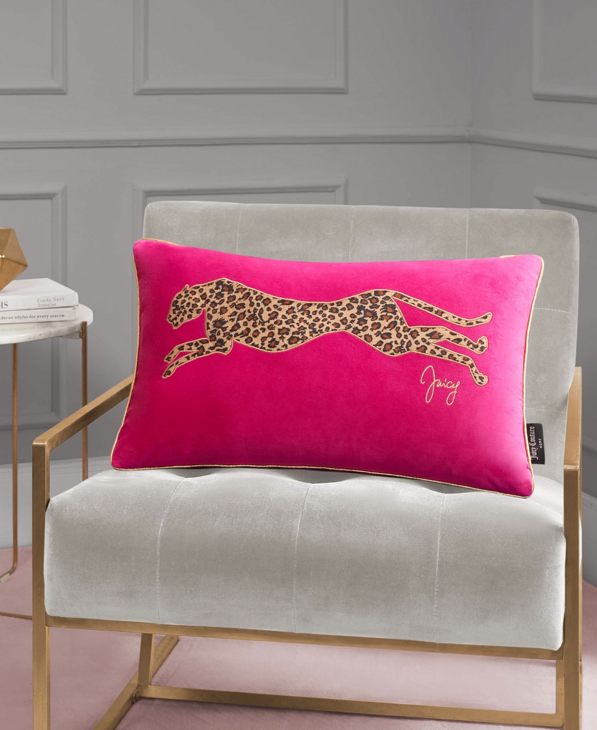Juicy Couture Velvet Cheetah Decorative Pillow, 14" X 24 In Hot Pink