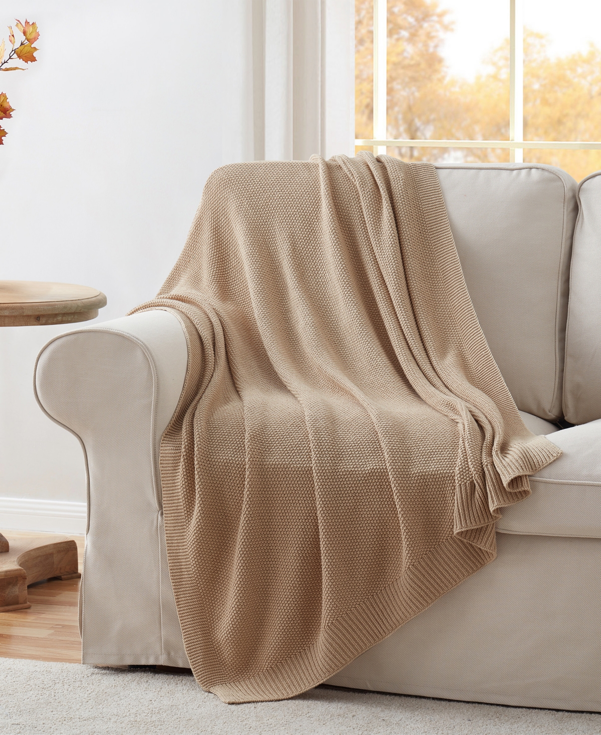 Vcny Home Charlie Chunky Sweater Knit Solid Cotton Throw, 50" X 60" In Taupe