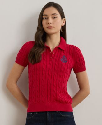 Lauren Ralph Lauren - Women's Anchor-Logo Cable-Knit Polo Sweater