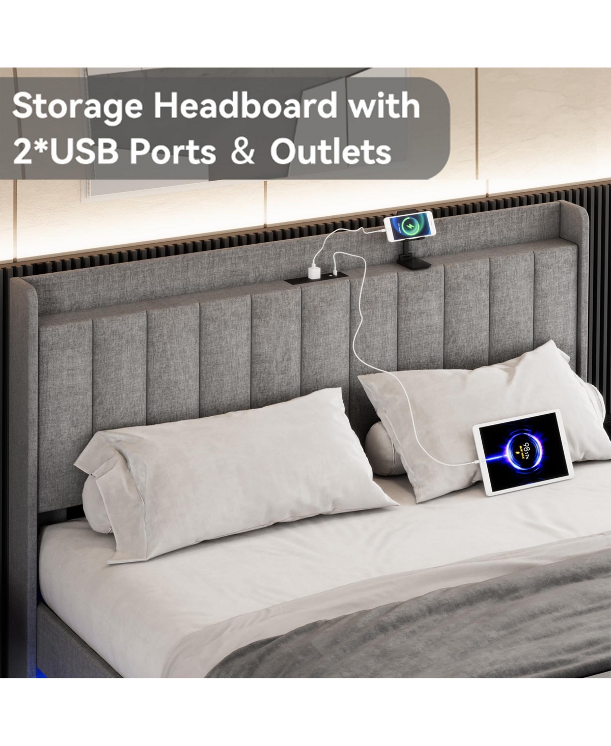 gaomon Full Size Floating Bed Frame with Led Lights
