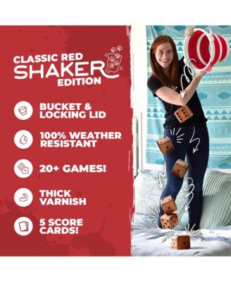 Yardzee, Farkle & 20+ Games - Classic Red Shaker Edition (All Weather) with Red Collapsible Bucket, Lid & Score Cards