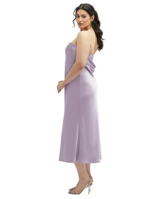 Strapless Midi Bias Column Dress with Peek-a-Boo Corset Back